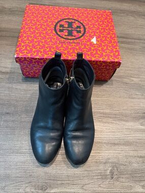 Tory Burch Black Leather Side-Zip Ankle Booties with box included